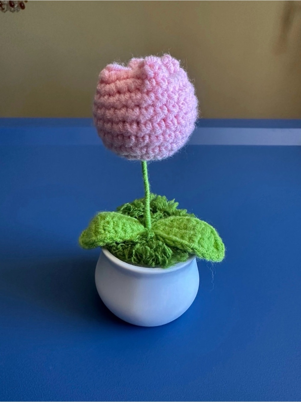Handmade Pink Crochet Flower in White Pot - Home Accent